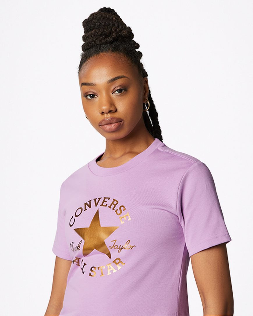 T-Shirts Dama Converse Metallic Chuck Taylor Patch Clasici Fit Violet | RO OXFCI481